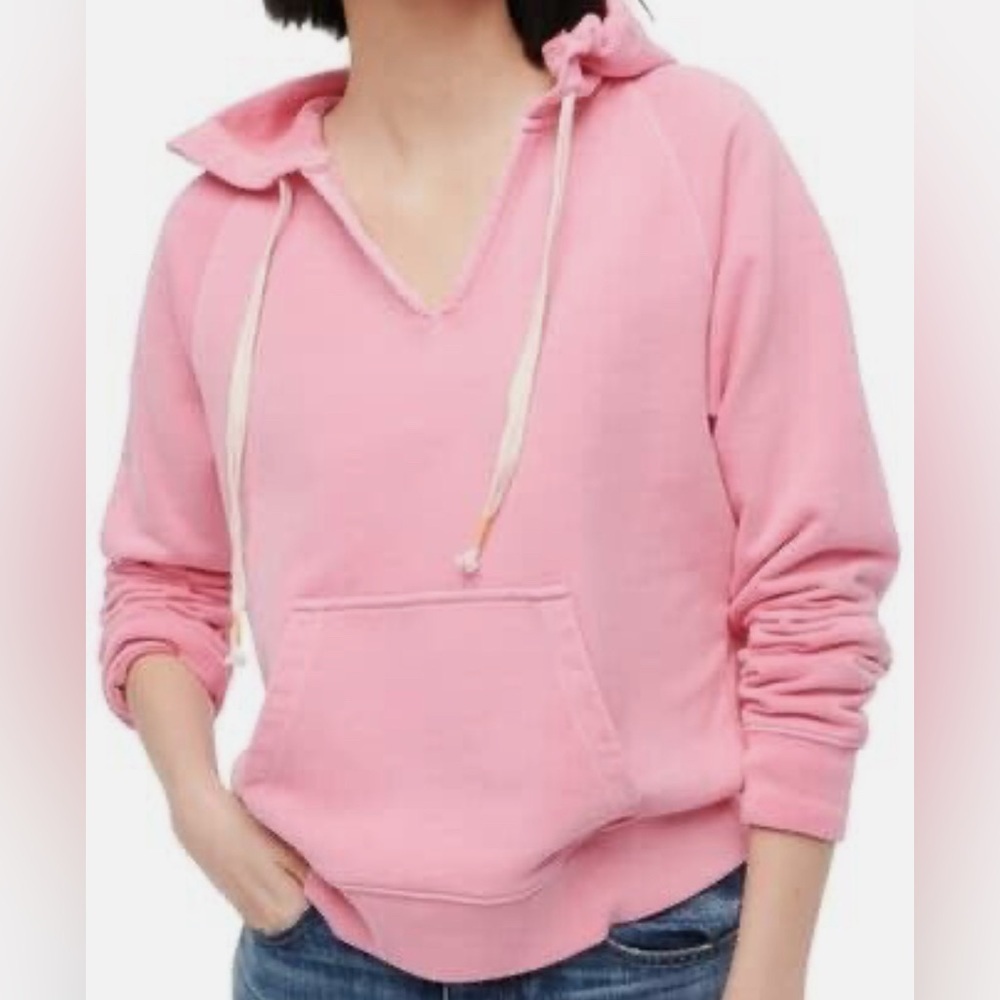 EUC J Crew Garment-Dyed V-neck Hoodie Cotton Terry Medium Pink